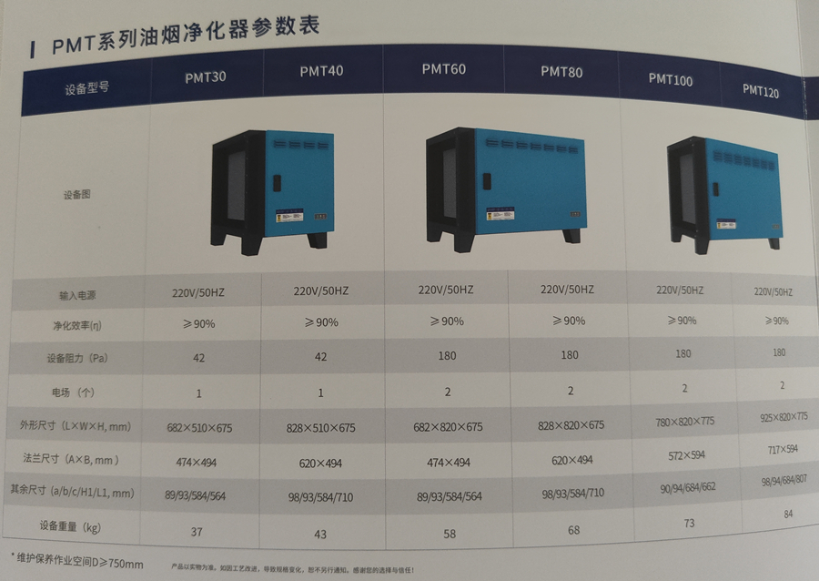 普麦特油烟净化器参数表